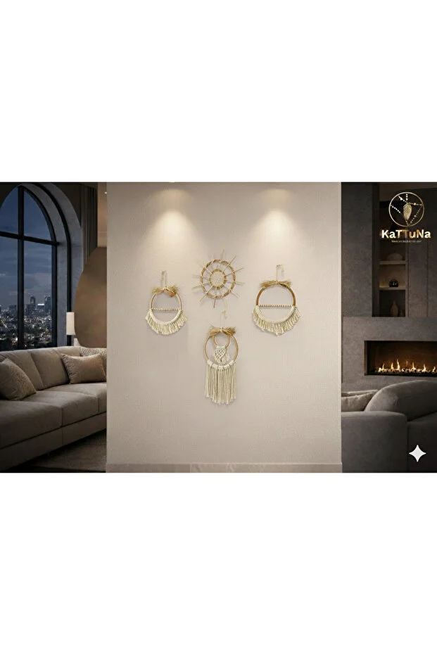 Bohem Makrome Duvar Dekorasyon Ürünü 4’lü Set